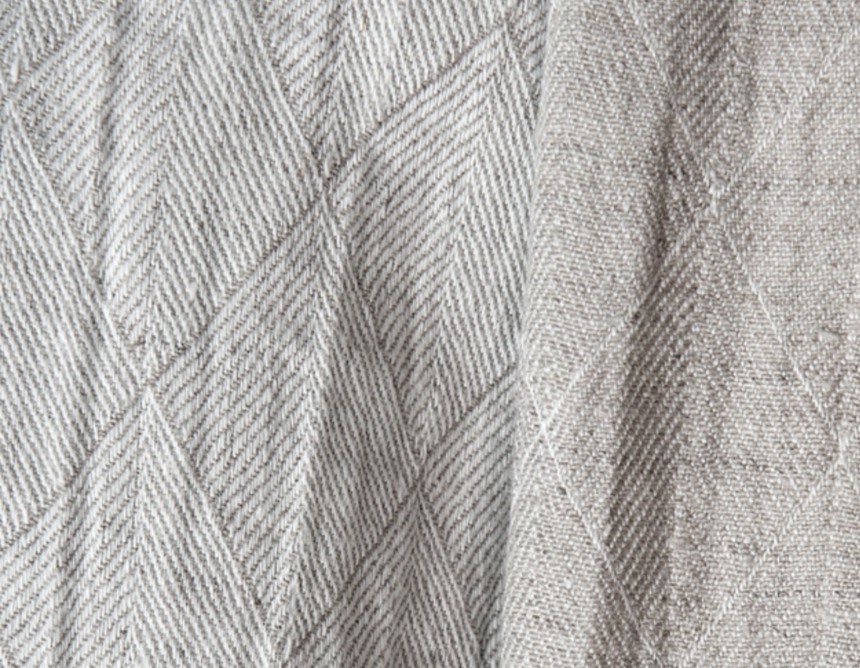 Dobbelsidig jacquard-lin i diamantmønster lingrå/n