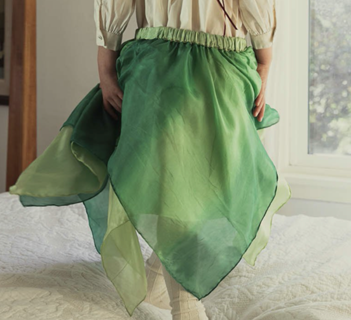 Eventyr silkeskjørt, lime/skog