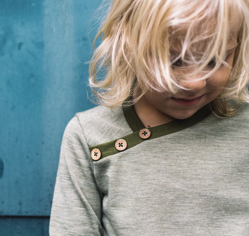 Zauberringel Olive/hvit Bio Ull-silke Jersey (kbT, mulesingfree)