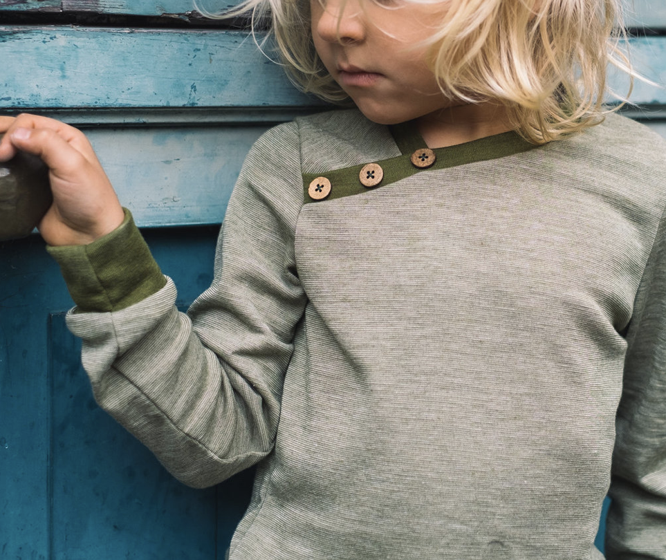 Zauberringel Olive/hvit Bio Ull-silke Jersey (kbT, mulesingfree)