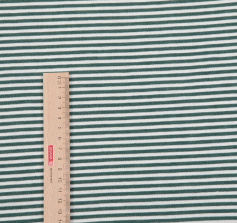 Stokkand-grønn/natur striper økol. ull-silke Jersey (kbT, mulesingfree)