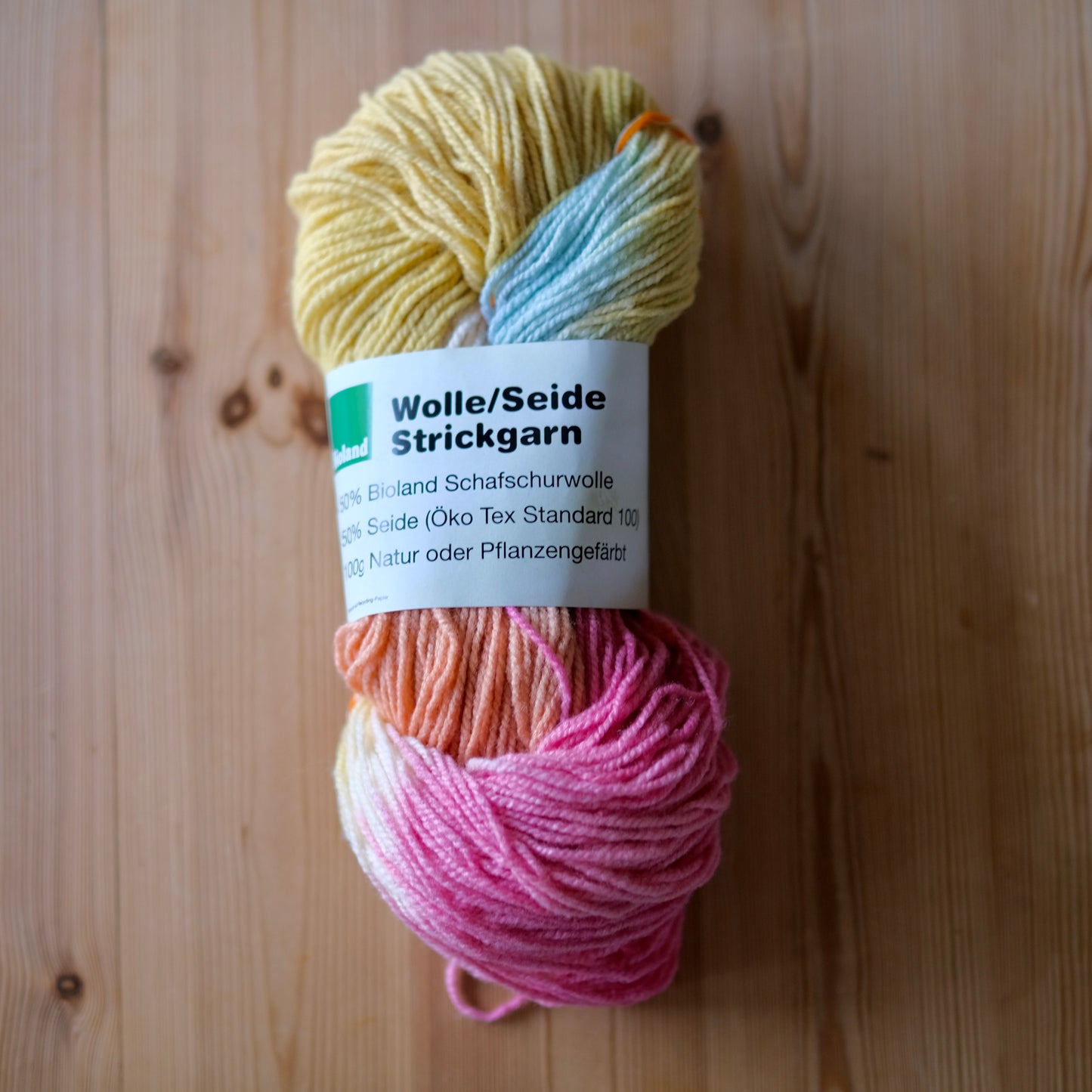 Økologisk ull-silke, multicolor pasteltoner 50/50%, 100g