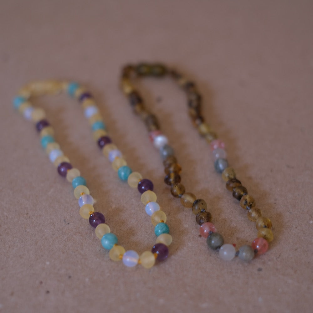 Ravsmykke raw geen/cherry Quartz/labradorit/moonstone, barn