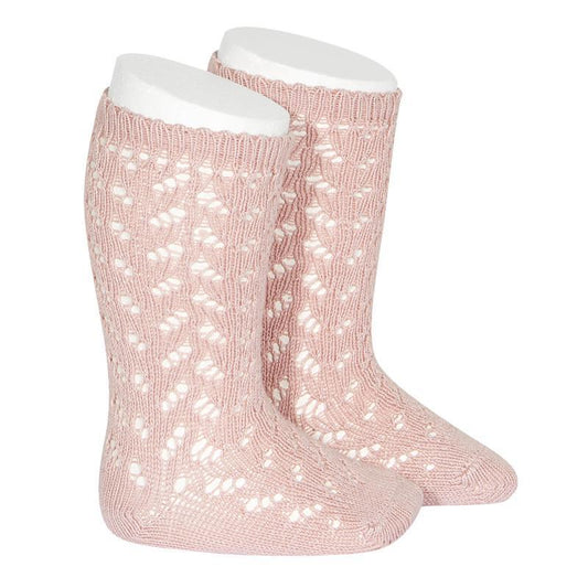 Condor Knestrømper med hullmønster, gammel-rosa