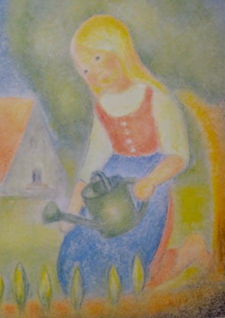 Barn med vannkanne