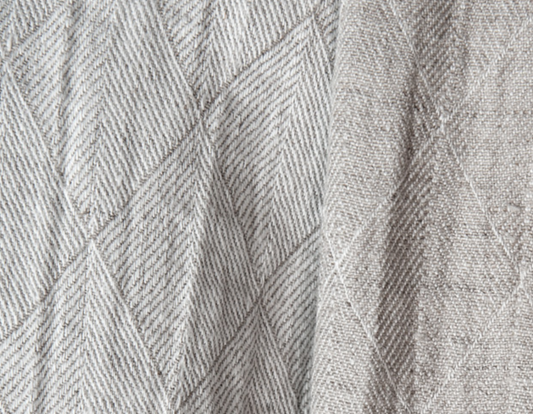 Dobbelsidig jacquard-lin i diamantmønster lingrå/n