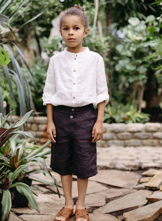 Lin shorts, mørk aubergine