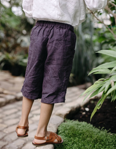 Lin shorts, mørk aubergine