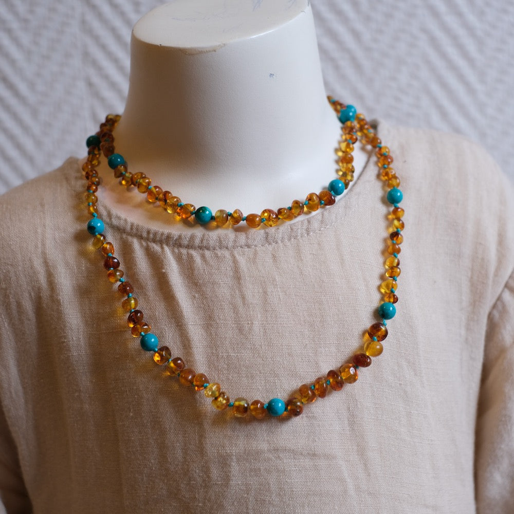 Ravsmykke cognac/green turquoise, barn